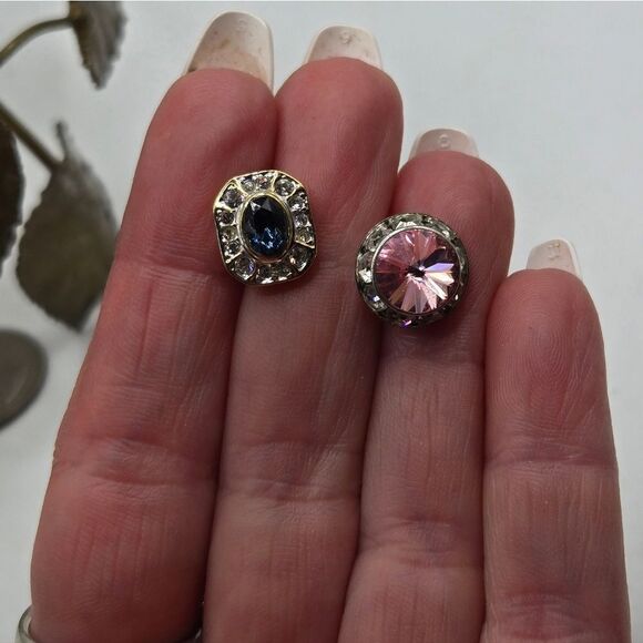 "5/$25" Mismatched Pink/Blue Crystal Bling Stud Earrings - Picture 8 of 9
